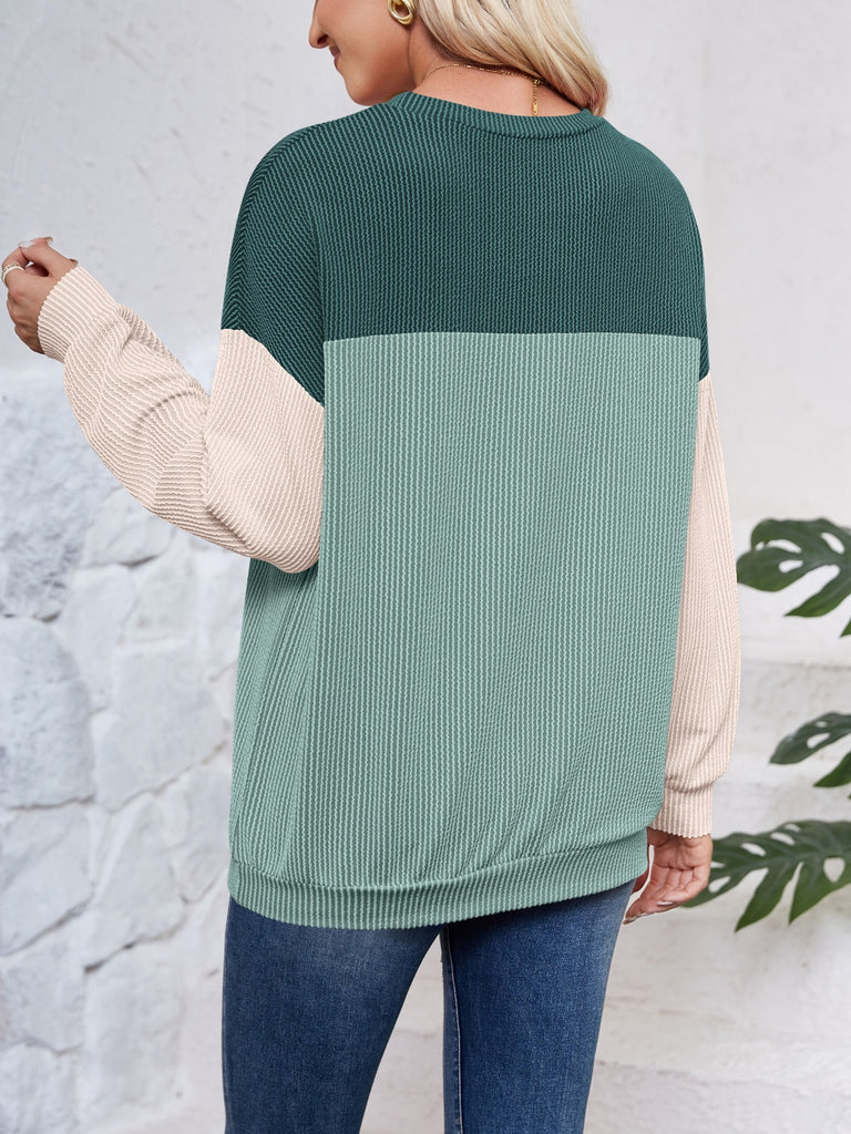 Block Round Neck Long Sleeve Sweatshirt