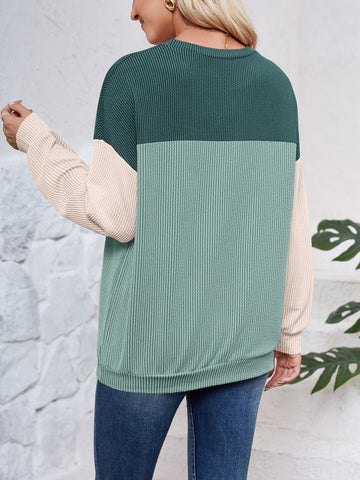 Block Round Neck Long Sleeve Sweatshirt