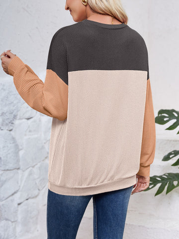 Block Round Neck Long Sleeve Sweatshirt