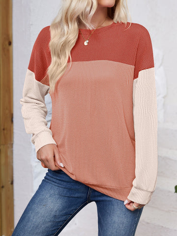 Block Round Neck Long Sleeve Sweatshirt