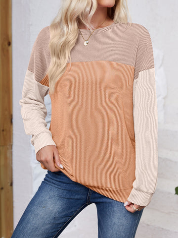 Block Round Neck Long Sleeve Sweatshirt