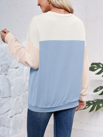 Block Round Neck Long Sleeve Sweatshirt