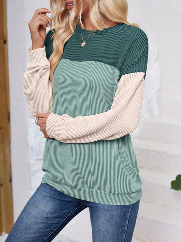 Block Round Neck Long Sleeve Sweatshirt