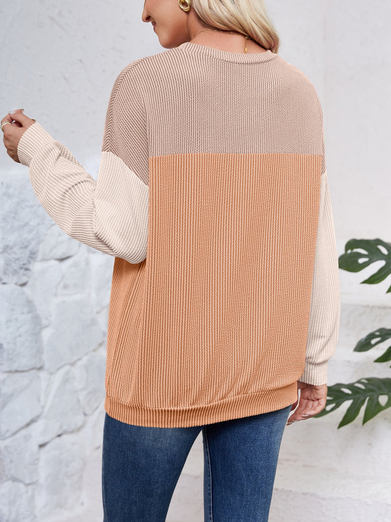 Block Round Neck Long Sleeve Sweatshirt
