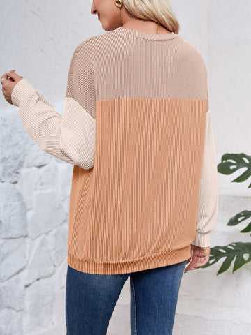 Block Round Neck Long Sleeve Sweatshirt