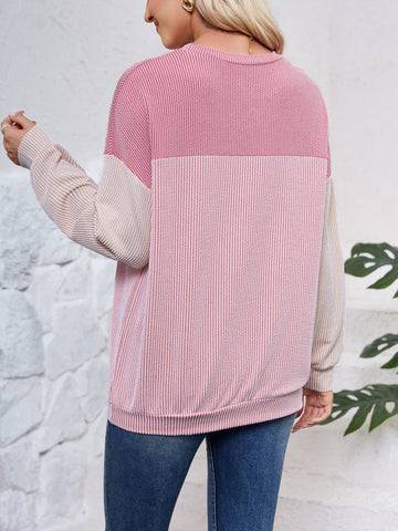 Block Round Neck Long Sleeve Sweatshirt