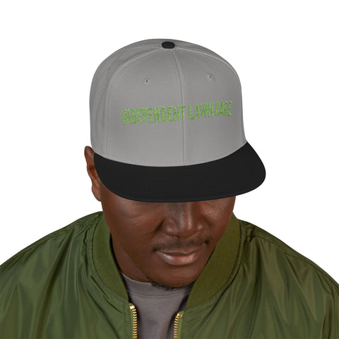 Embroidered Lawn Care Snapback Hat — Green Grass Text Cap