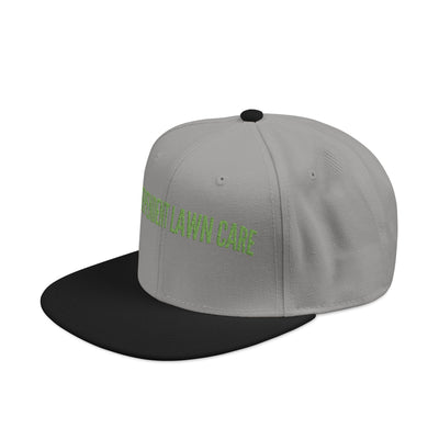 Embroidered Lawn Care Snapback Hat — Green Grass Text Cap