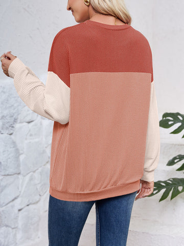 Block Round Neck Long Sleeve Sweatshirt