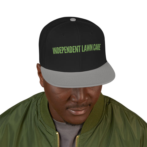 Embroidered Lawn Care Snapback Hat — Green Grass Text Cap