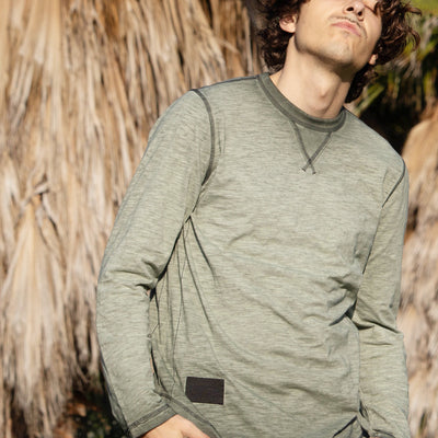 NEW - Men's Long Sleeve Crew Neck Vintage Wash T-Shirt With Curved Bottom Hem