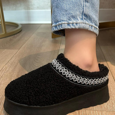 Embroidered Trim Platform Sherpa Boots